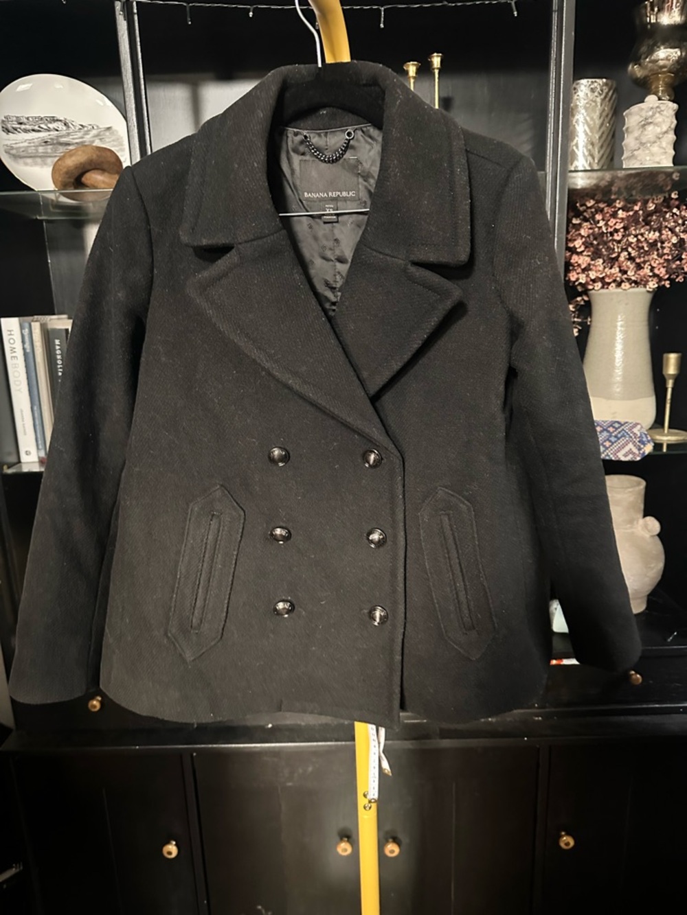 Banana Republic Women’s Black Double-Breasted Peacoat with Notched Collar